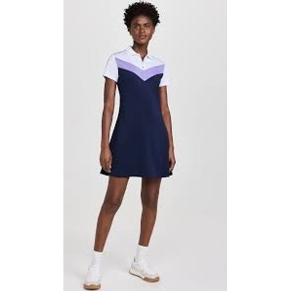 RLX Ralph Lauren Polo Dress Women Medium Navy Blue White Purple Chevron Athletic